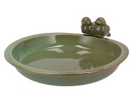 IRON STONE BIRD BOWL GLAZED GREEN 33X5CM NM