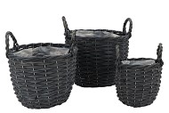 WICKER BASKET WITH EARS BLACK POT SET 3DLG 24X21CM