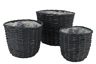 WICKER BASKET BLACK POT SET 3DLG 32X26CM