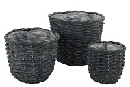 WICKER BASKET BLACK POT SET 3DLG 25X21CM