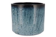 JAVEA CILINDER POT GLAZED BLUE 24X21CM