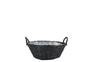 WICKER BASKET LOW WITH EARS BLACK BOWL 22X10CM