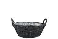 WICKER BASKET LOW WITH EARS BLACK BOWL 25X11CM