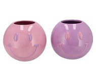 SMILEY FACE POT LILAC/PINK ASS 20X20X17CM