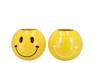 SMILEY FACE POT YELLOW/BLACK/WHITE ASS 15X15X12CM