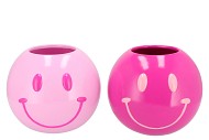 SMILEY FACE POT FUCHSIA/PINK ASS 20X20X17CM