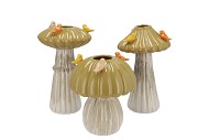 BIRD MUSHROOM VASE OLIVE ASS 16X16X25 NM
