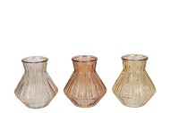 ROMAN WARM SAND CLEAR MIX DIAMOND GLASS VASE ASS 15X17 NM