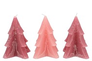 CANDLE FROSTY PINE TREE SWEETS PINK MIX12X15CM ASS