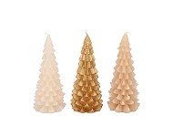 CANDLE FROSTY X-MAS TREE GOLD SAND MIX 6X12CM ASS
