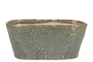 IRON STONE BLUE GLAZED OVAL POT 28X15X13CM NM