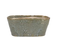 IRON STONE BLUE GLAZED OVAL POT 25X13X11CM NM