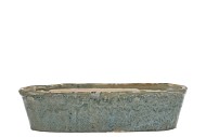 IRON STONE BLUE GLAZED OVAL POT 32X10X8CM NM