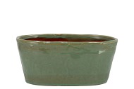 IRON STONE GREEN GLAZED OVAL POT 25X13X11CM NM