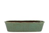 IRON STONE GREEN GLAZED OVAL POT 32X10X8CM NM