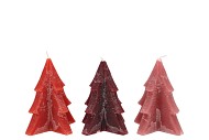 CANDLE FROSTY PINE TREE RED MIX 9X12CM ASS