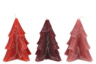 CANDLE FROSTY PINE TREE RED MIX 12X15CM ASS