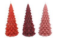 CANDLE FROSTY X-MAS TREE RED MIX 9X20CM ASS