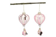 GLASSBALL ORNAMENTS BALLOON PINK MIX ASS S/2 7X7X16CM NM