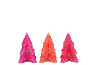 CANDLE FROSTY PINE TREE FUCHSIA MIX 6X8CM ASS