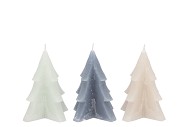 CANDLE FROSTY PINE TREE GREY MIX 9X12CM ASS