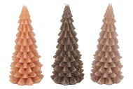 CANDLE FROSTY X-MAS TREE WOODS BROWN MIX 9X20CM ASS