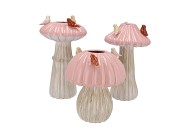 BIRD MUSHROOM VASE PINK ASS 16X16X25CM NM