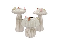 BIRD MUSHROOM VASE WHITE ASS 14X14X20CM NM