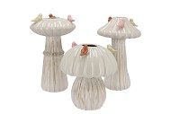 BIRD MUSHROOM VASE WHITE ASS 16X16X25CM NM