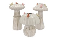BIRD MUSHROOM VASE WHITE ASS 18X18X31CM NM