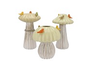 BIRD MUSHROOM VASE SAND ASS 14X14X20CM NM