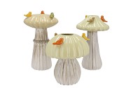 BIRD MUSHROOM VASE SAND ASS 16X16X25CM NM