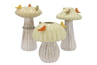 BIRD MUSHROOM VASE SAND ASS 18X18X31CM NM