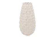 MIKA NORDIC WHITE VASE LONG PINECONE EDGE 26X50CM