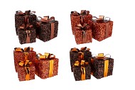 SPARKLE GIFTBOX BROWN LED S/3 10X11/13X13/15X17CM