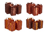 SPARKLE GIFTBOX BROWN LED S/3 15X25/20X35/25X42CM