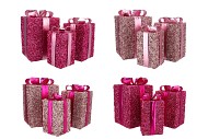 SPARKLE GIFTBOX FUCHSIA LED S/3 15X25/20X35/25X42CM NM