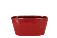 IRON STONE RED GLAZED OVAL POT 28X15X13CM