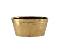IRON STONE GOLD GLAZED OVAL POT 28X15X13CM