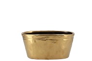 IRON STONE GOLD GLAZED OVAL POT 25X13X11CM
