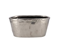 IRON STONE SILVER GLAZED OVAL POT 28X15X13CM