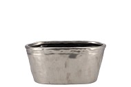 IRON STONE SILVER GLAZED OVAL POT 25X13X11CM