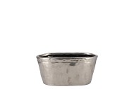 IRON STONE SILVER GLAZED OVAL POT 23X9X10CM