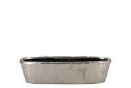 IRON STONE SILVER GLAZED OVAL POT 32X10X8CM