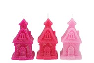 CANDLE FROSTY GINGERBREAD HOUSE JOLLY PINK MIX 8X9X15CM