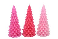 CANDLE FROSTY X-MAS TREE JOLLY PINK MIX 9X20CM ASS