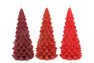 CANDLE FROSTY X-MAS TREE WILD RED MIX 9X20CM ASS