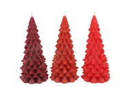 CANDLE FROSTY X-MAS TREE WILD RED MIX 8X16CM ASS