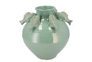 PEARL SEA GREEN VASE FISH 25X25X27CM NM