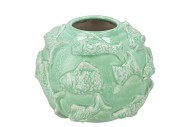 SHELLA GREEN VASE FISH 26X26X20CM